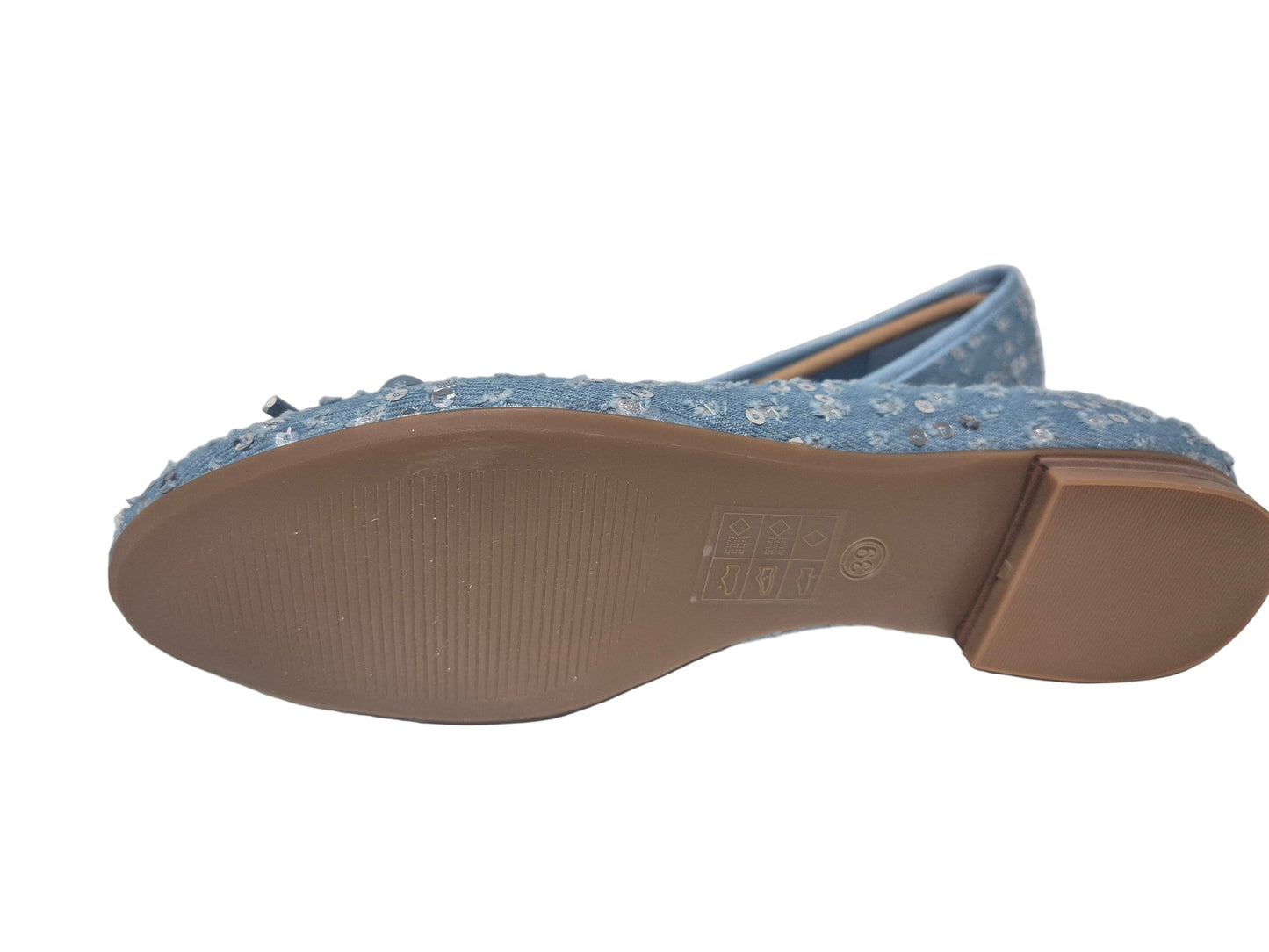 LA STRADA Jeans Ballerina Slipper Pailetten Glitzer, Blau, Gr. 39