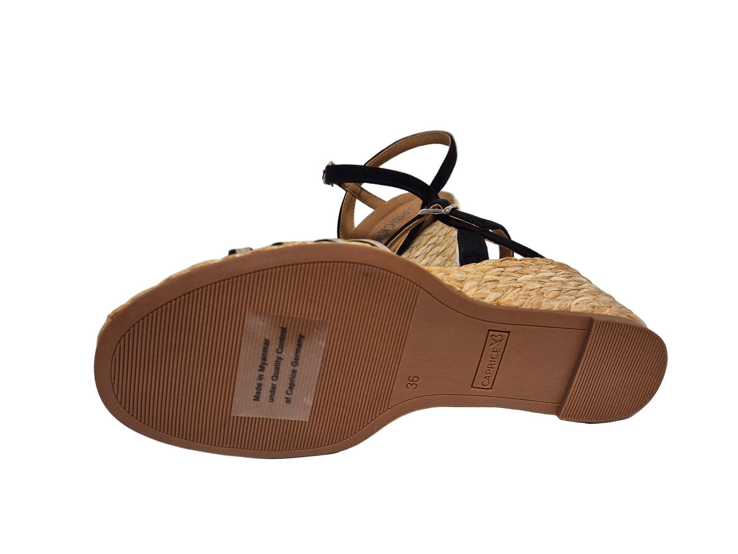 Caprice Keilsandalette, schwarz gold, Gr. 36