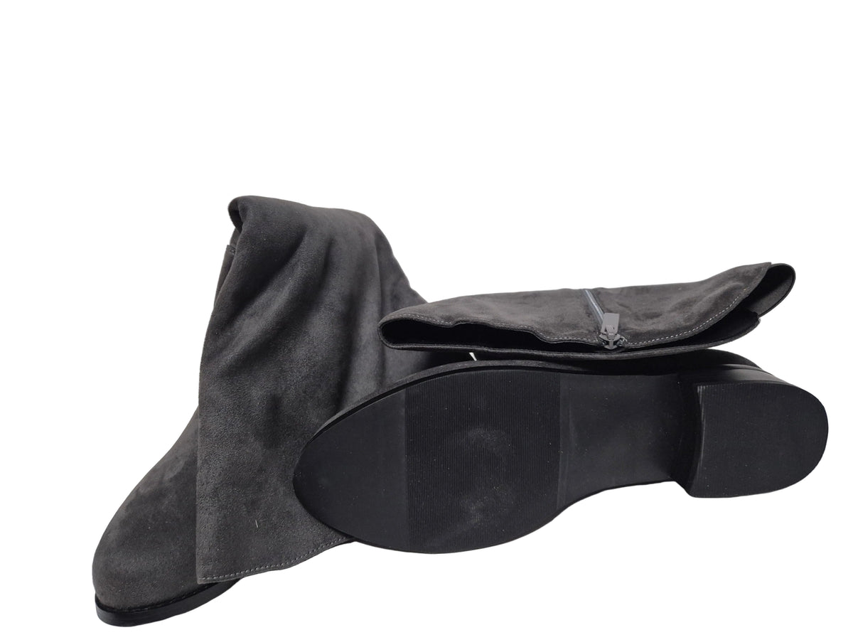 sheego Wadenhohe Weitschaftstiefel Wildleder Optik, grau, Gr. 42 XL