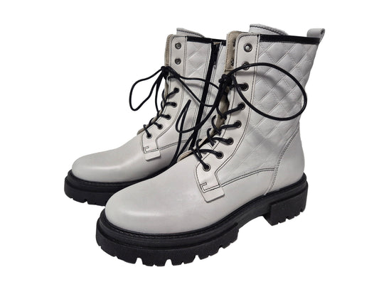 Heine Stiefelette Nappaleder Blockabsatz, weiß-schwarz, Gr. 37