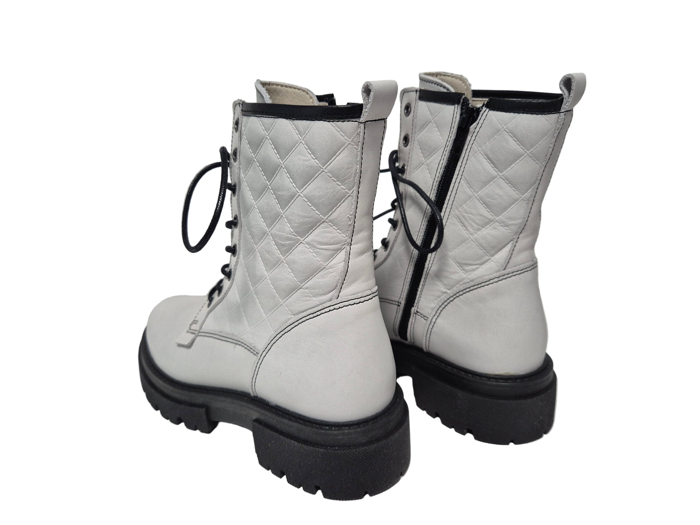 Heine Stiefelette Nappaleder Blockabsatz, weiß-schwarz, Gr. 37