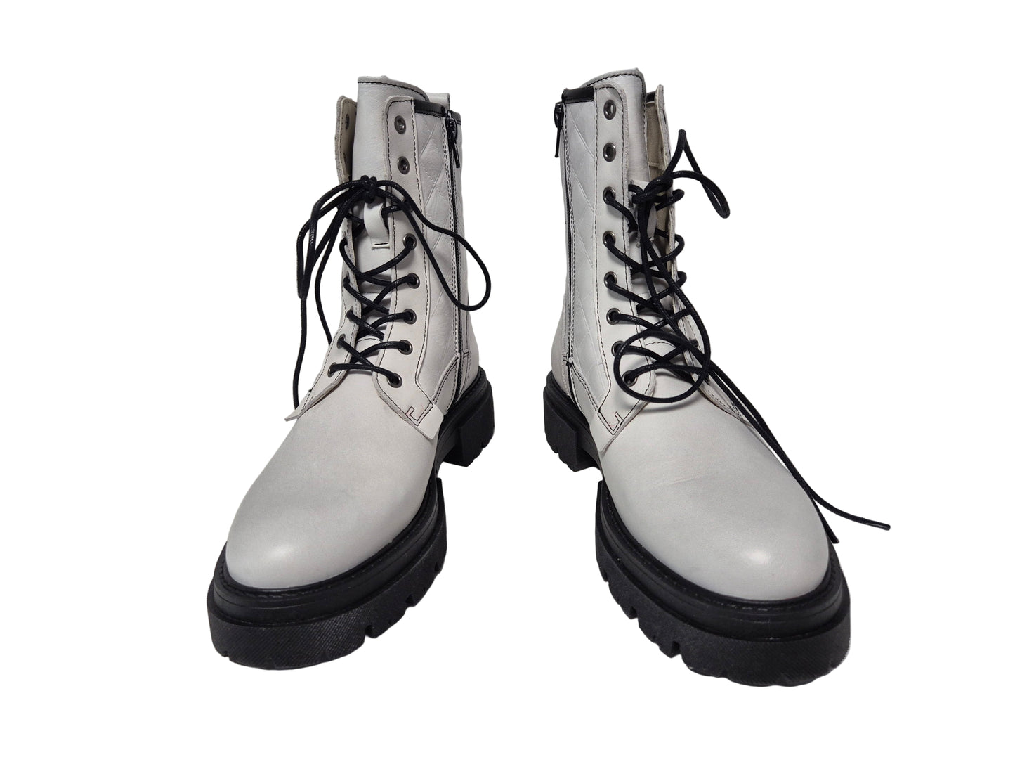 Heine Stiefelette Nappaleder Blockabsatz, weiß-schwarz, Gr. 37