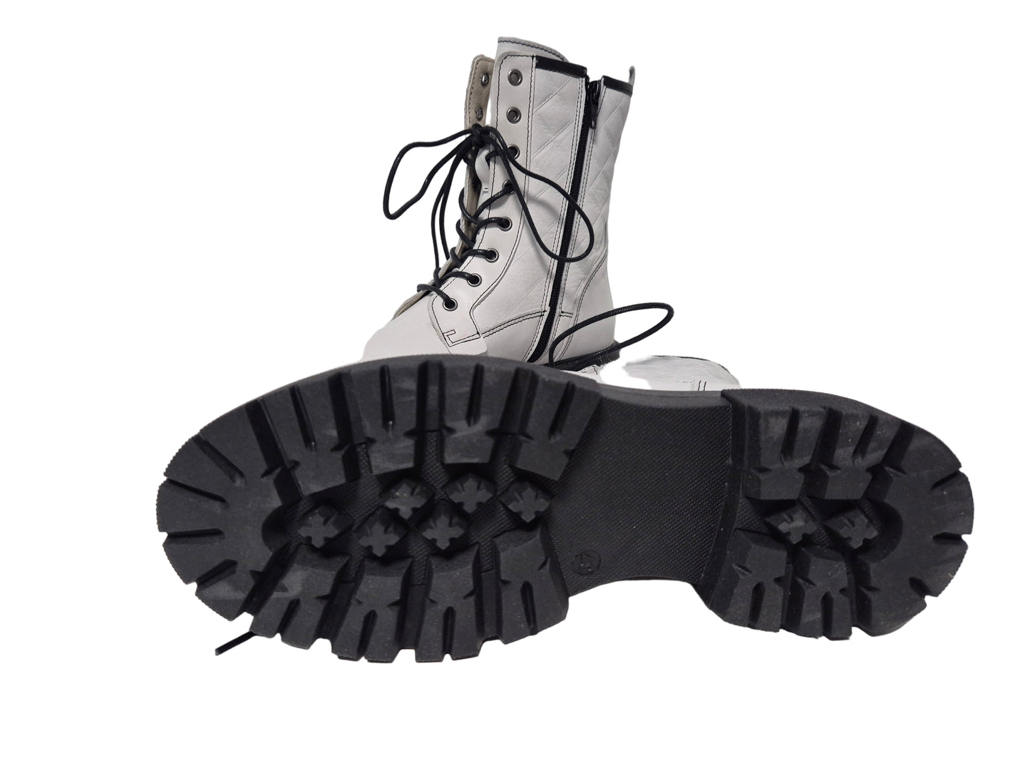 Heine Stiefelette Nappaleder Blockabsatz, weiß-schwarz, Gr. 37