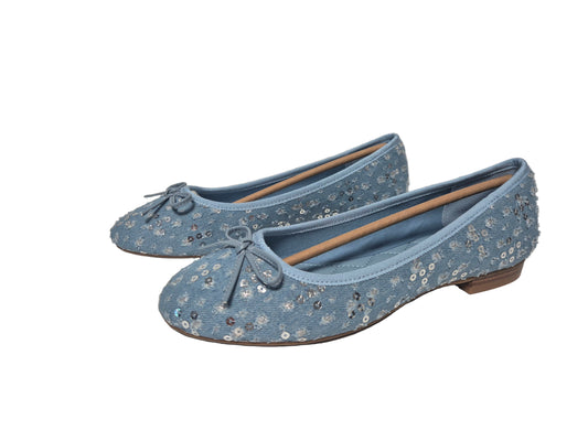 LA STRADA Jeans Ballerina Slipper Pailetten Glitzer, Blau, Gr. 39
