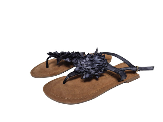 Lazamani Sandalette Zehentrenner Batik Blume, schwarz-grau, Gr. 39