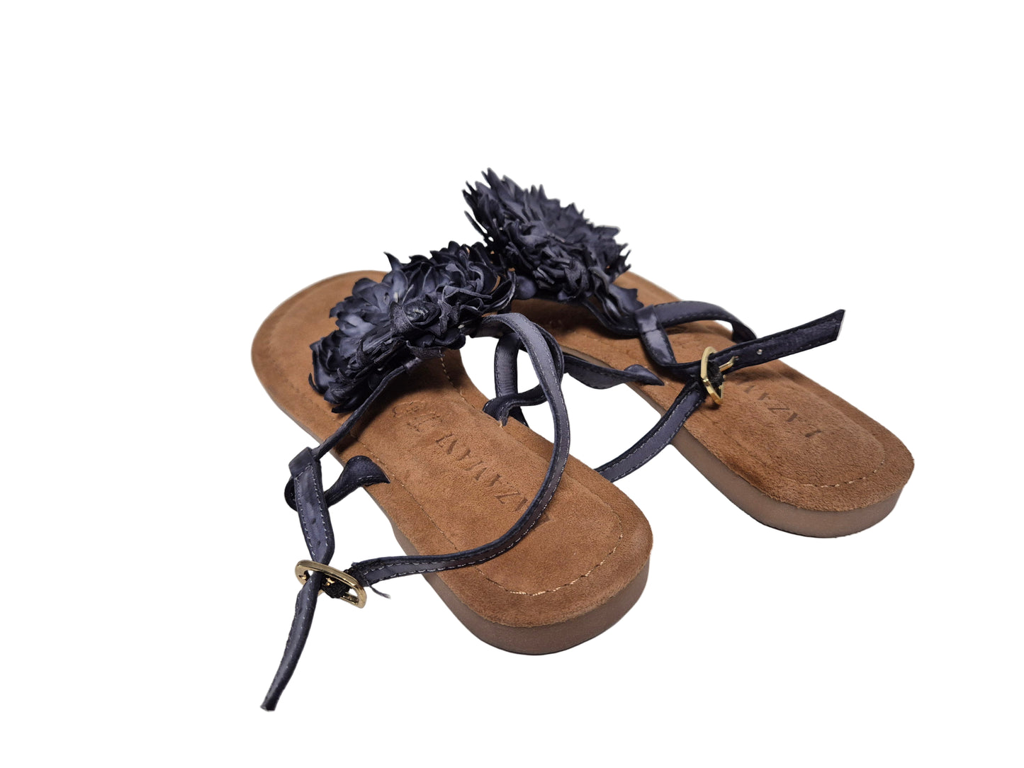 Lazamani Sandalette Zehentrenner Batik Blume, schwarz-grau, Gr. 39