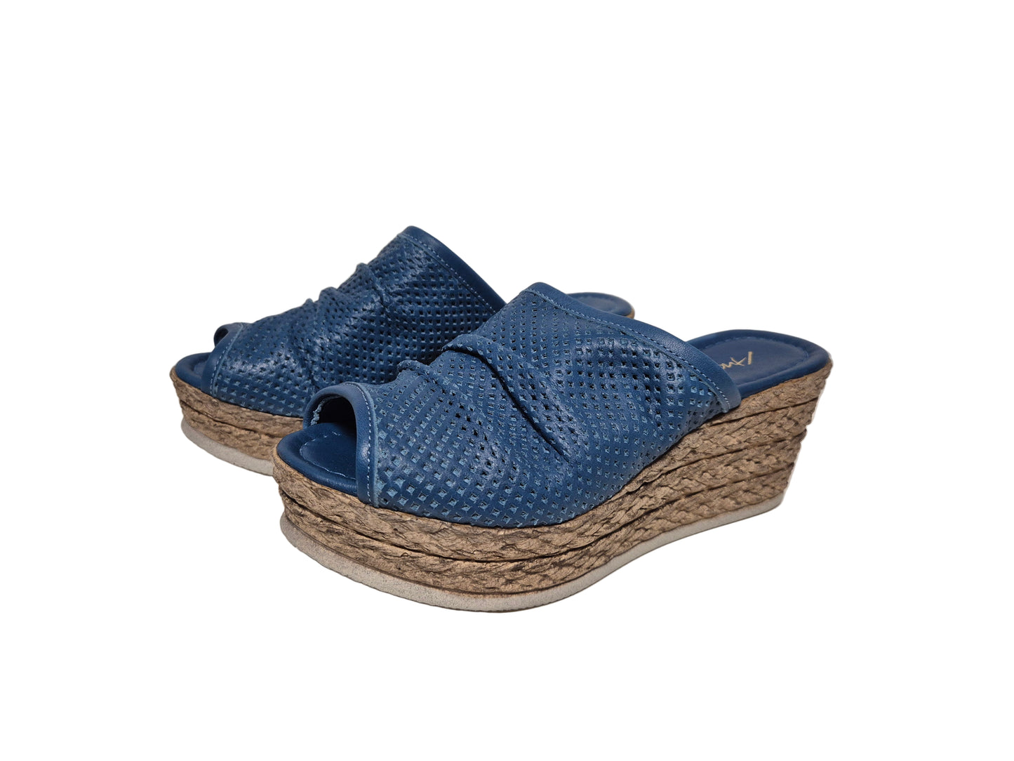 Andrea Conti Pantoletten Keilabsatz aus Leder, blau, Gr. 37