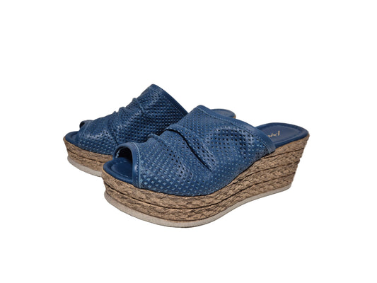 Andrea Conti Pantoletten Keilabsatz aus Leder, blau, Gr. 37