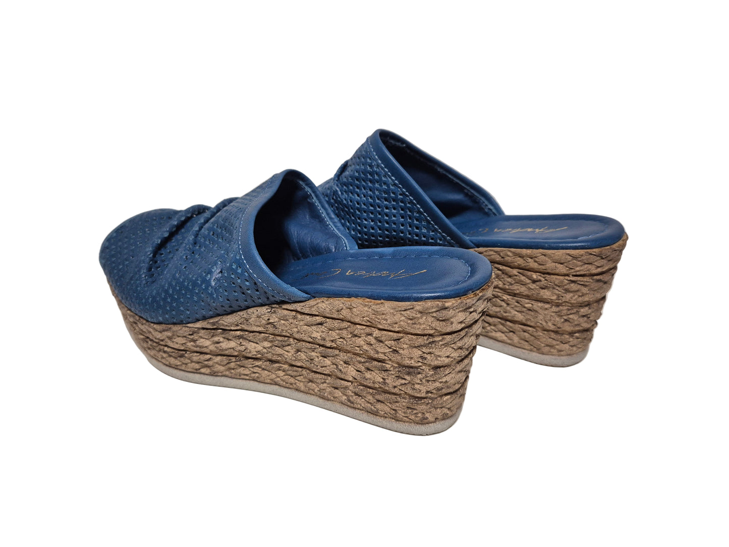 Andrea Conti Pantoletten Keilabsatz aus Leder, blau, Gr. 37