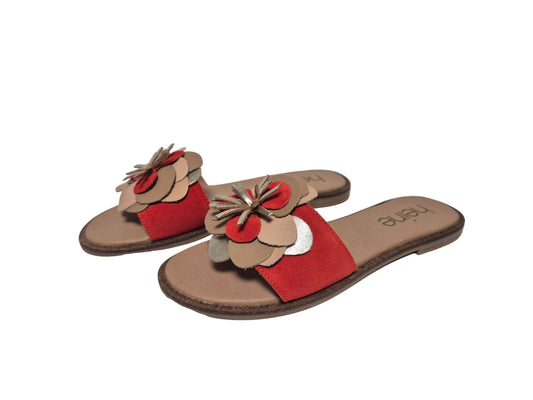 Heine Sandalen Schlappen, rot beige, Gr. 40