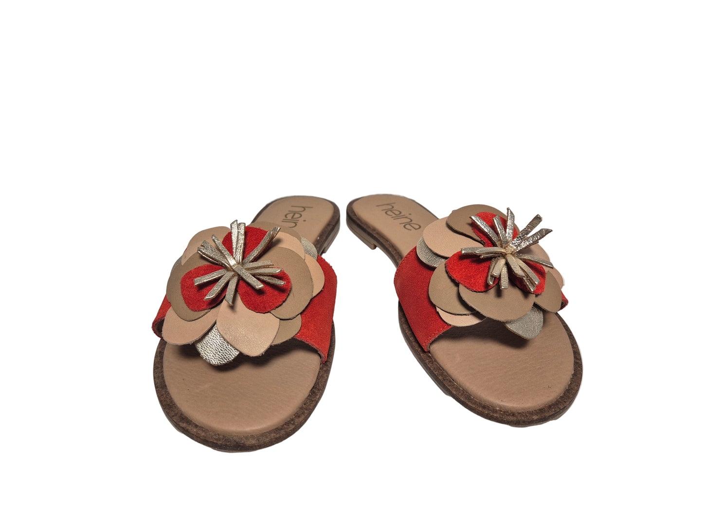 Heine Sandalen Schlappen, rot beige, Gr. 40