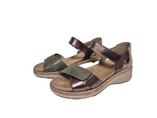 Heine Sandalen aus Leder Keilabsatz, khaki sand, Gr. 37
