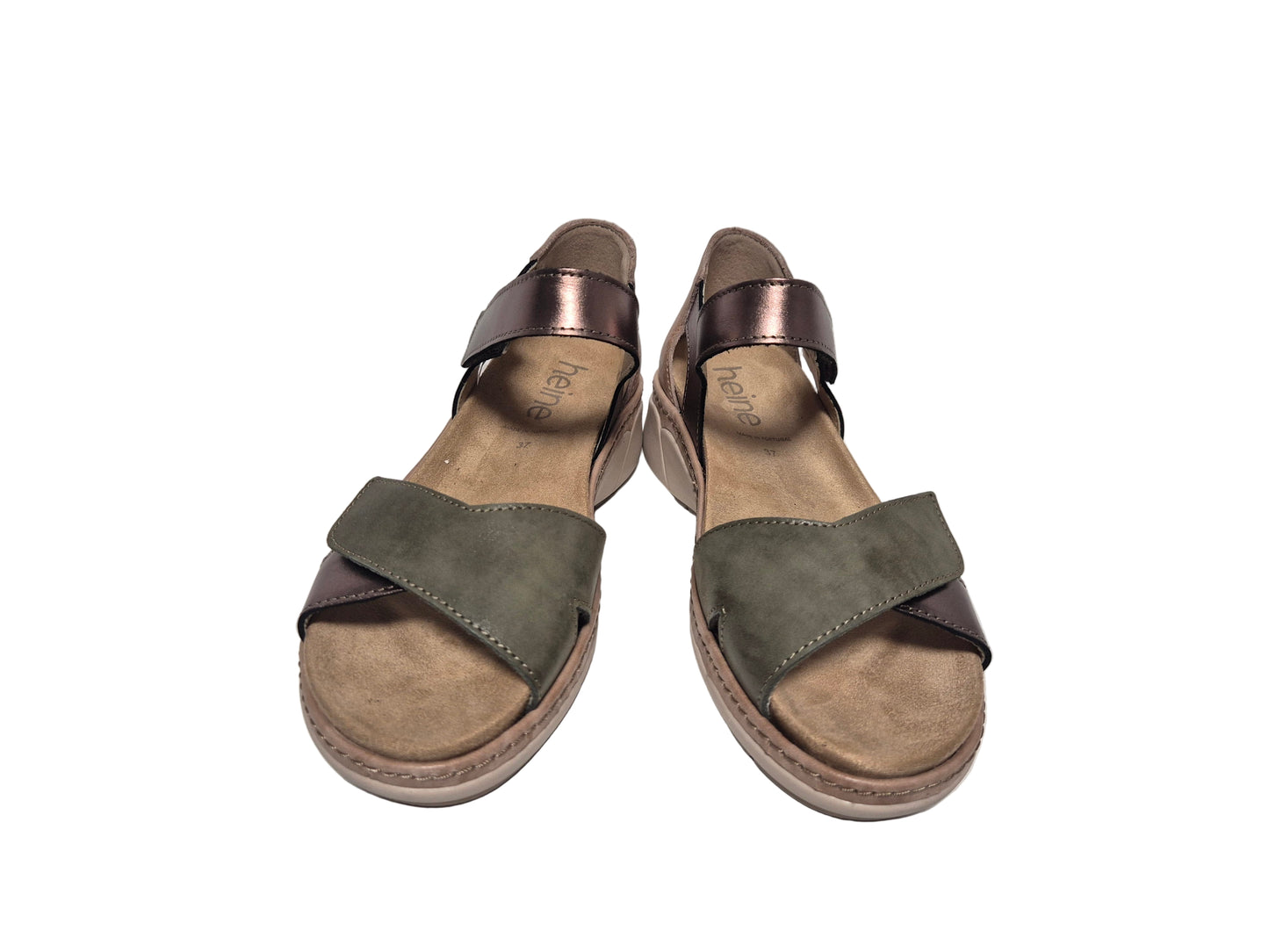 Heine Sandalen aus Leder Keilabsatz, khaki sand, Gr. 37