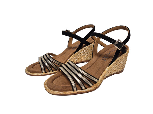 Caprice Keilsandalette, schwarz gold, Gr. 36