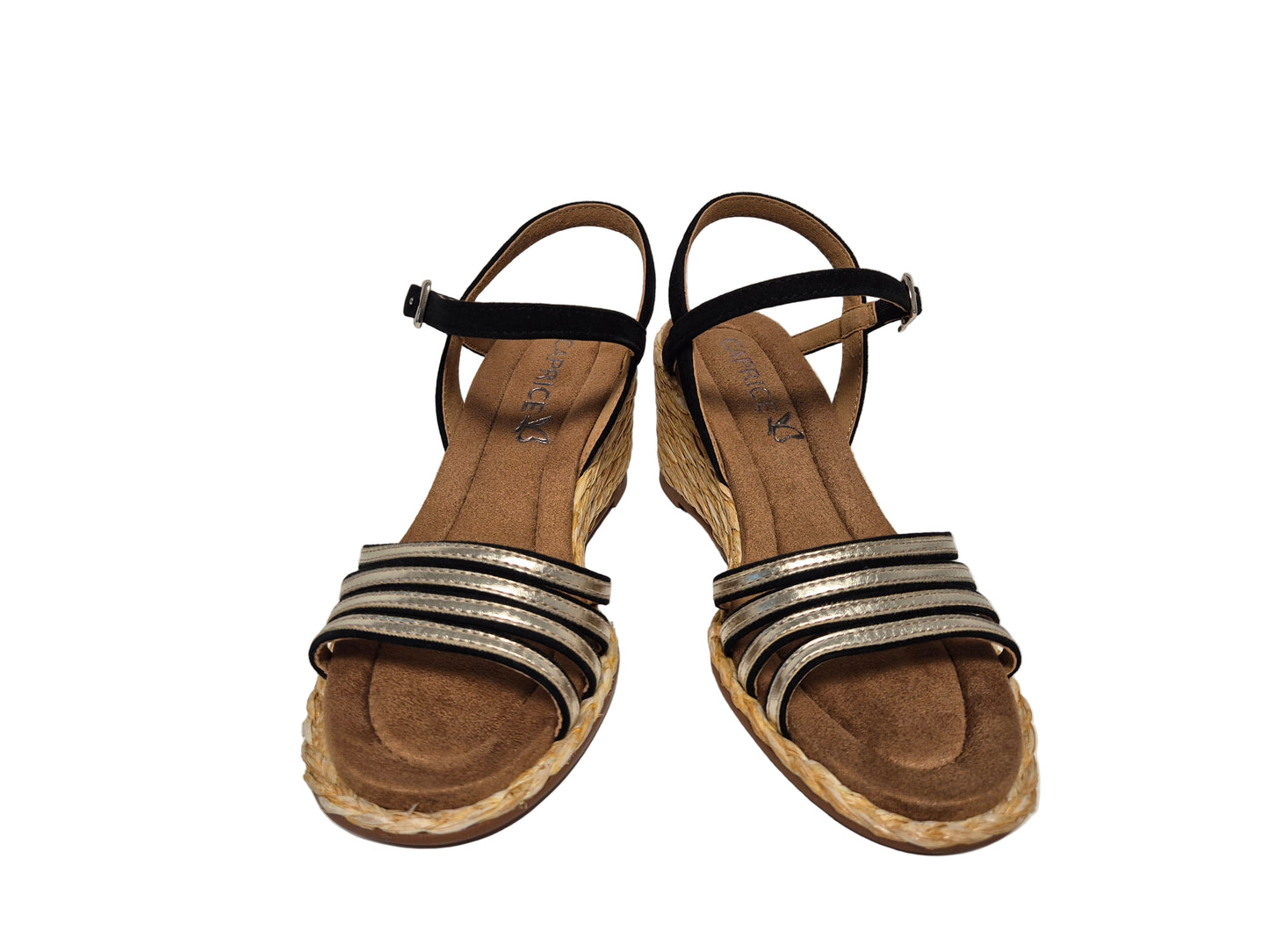 Caprice Keilsandalette, schwarz gold, Gr. 36