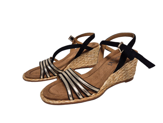 Caprice Keilsandalette, schwarz gold, Gr. 38