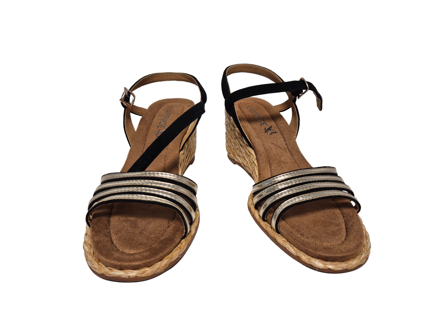 Caprice Keilsandalette, schwarz gold, Gr. 38