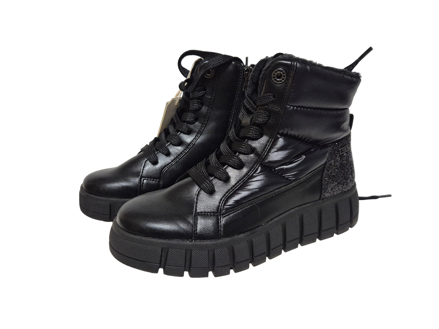 Tom Tailor Schnürboots Keilabsatz, schwarz, Gr. 38