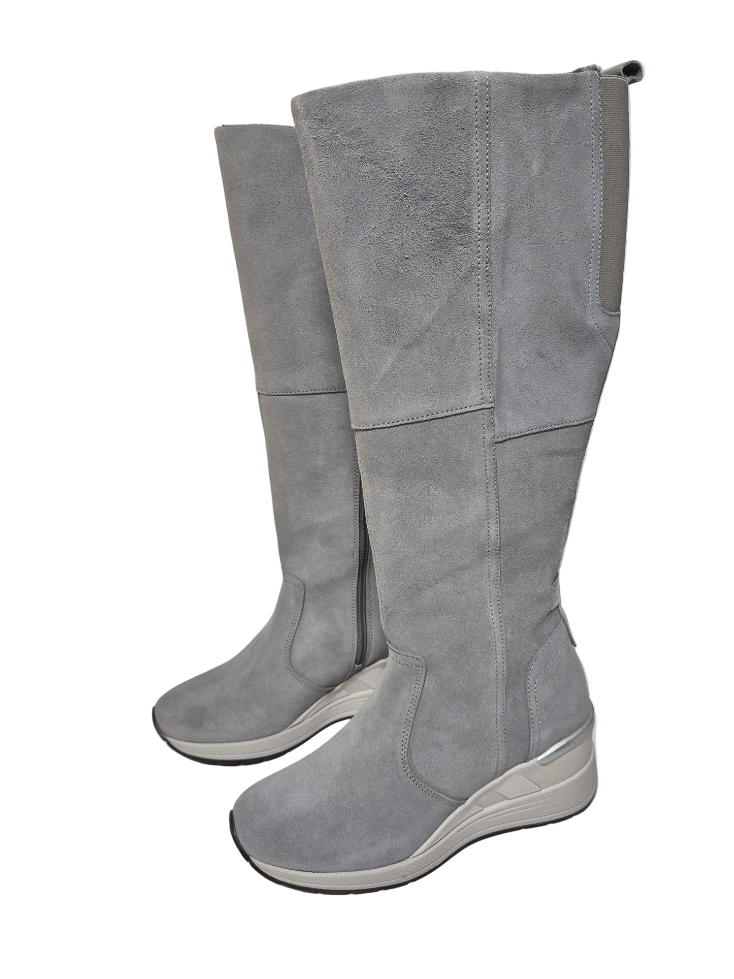 Heine Stiefel Wadenhoch Veloursleder Warmfutter, grau, Gr. 38