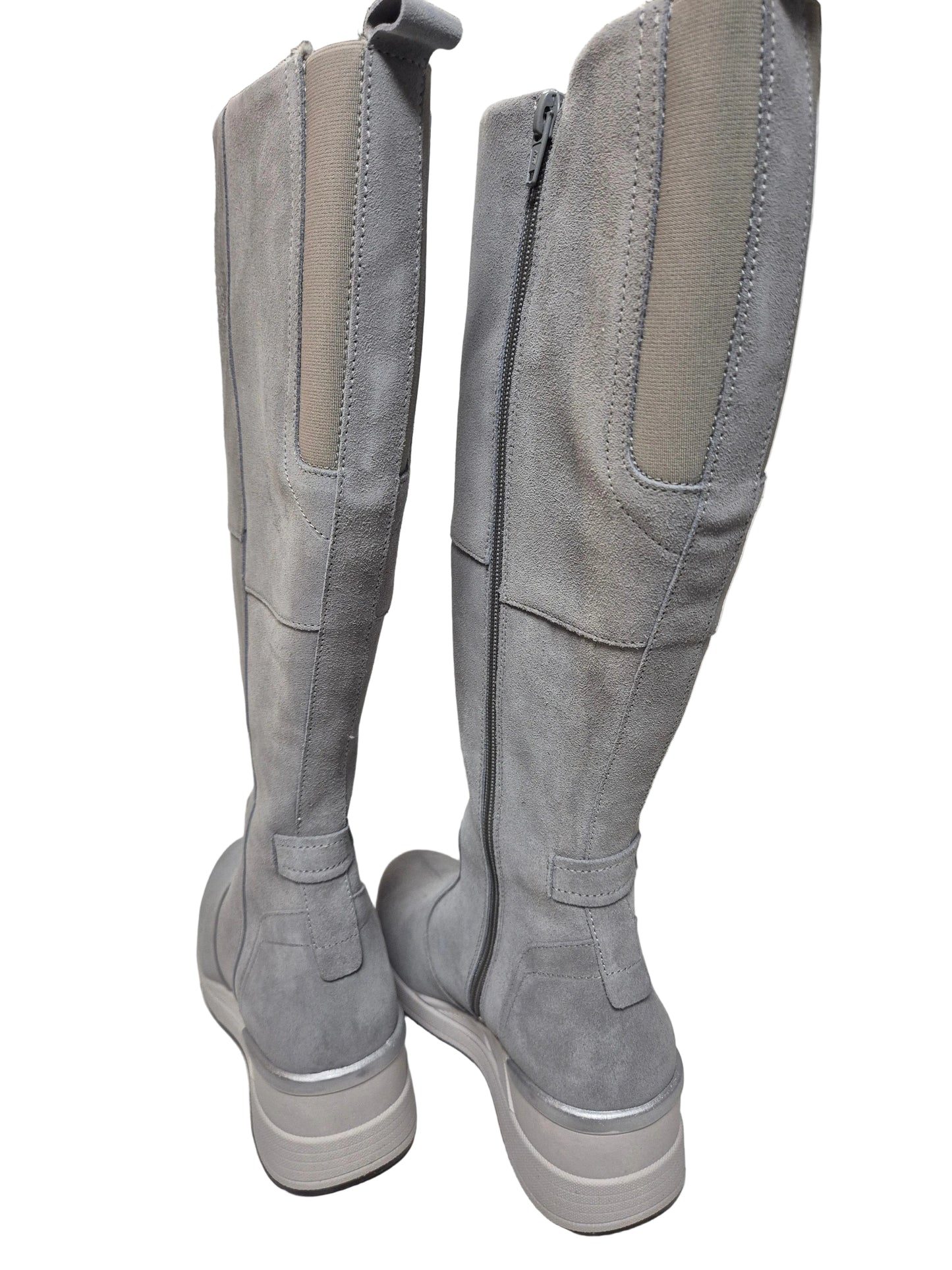 Heine Stiefel Wadenhoch Veloursleder Warmfutter, grau, Gr. 38