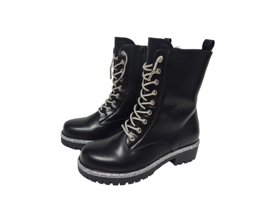 La Strada Schnürboots Biker Boots Glitzer, schwarz, Gr. 40