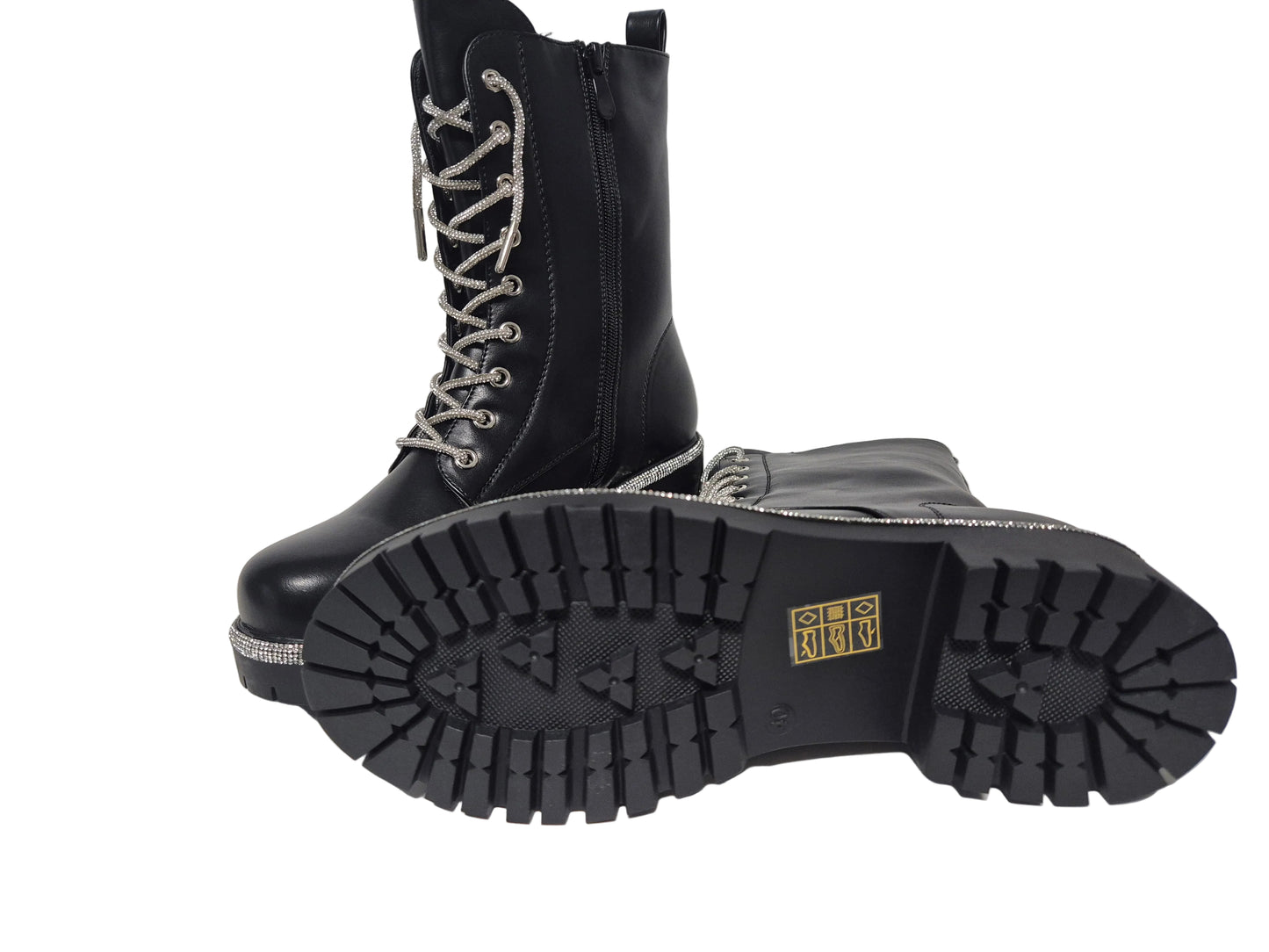 La Strada Schnürboots Biker Boots Glitzer, schwarz, Gr. 40