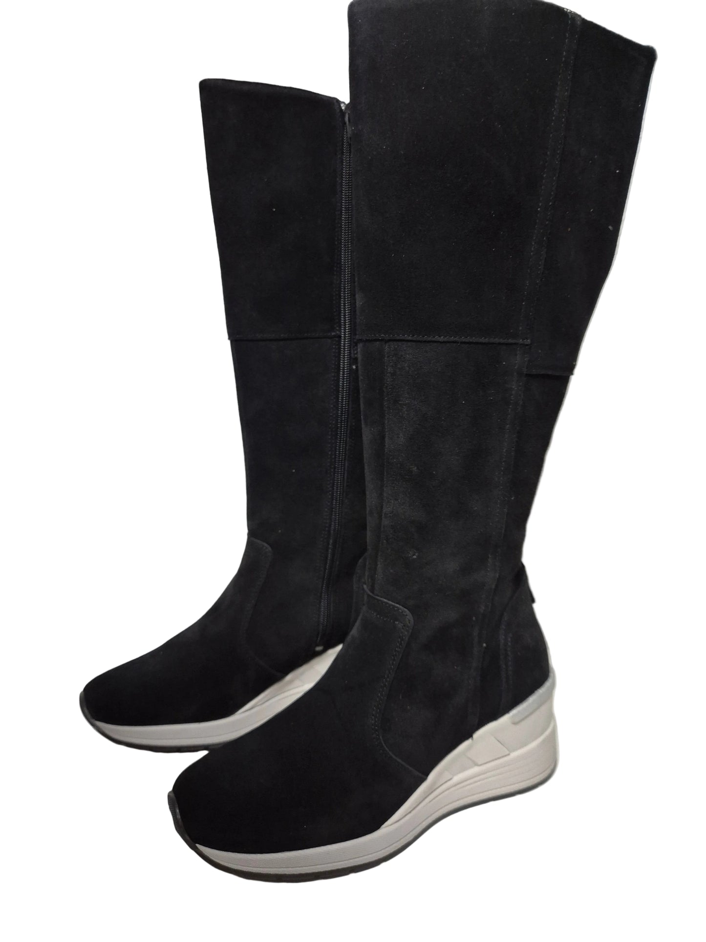 Heine Veloursleder Wadenhoch, schwarz, Gr. 38