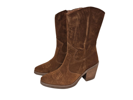 Heine Cowboy Stiefel Veloursleder Reißverschluss, braun, Gr. 36