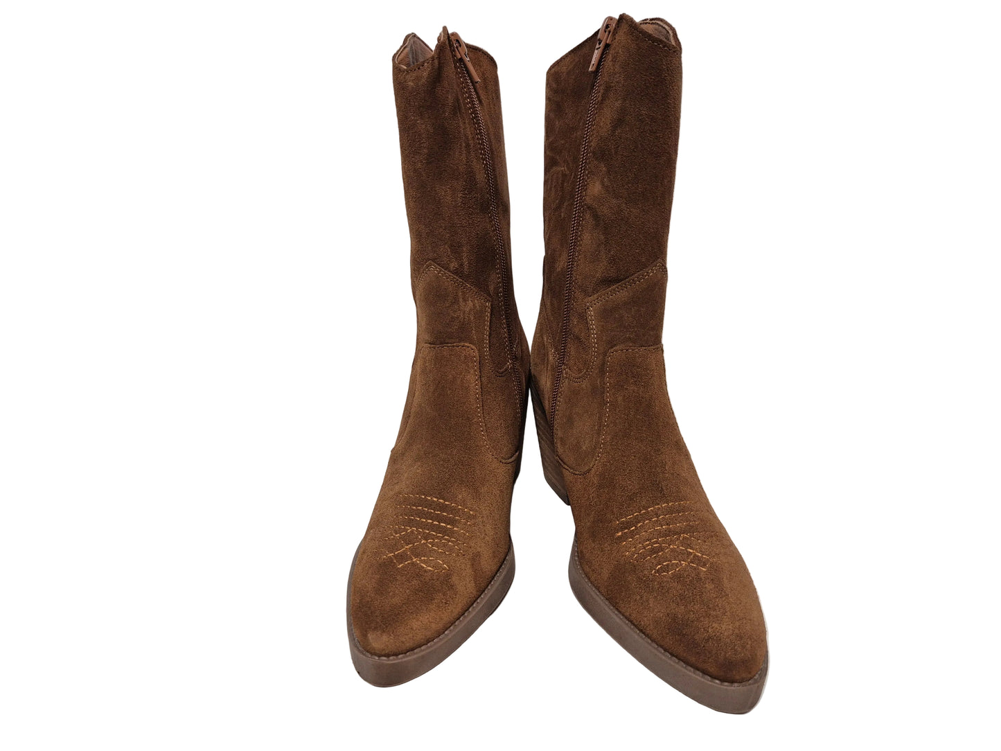 Heine Cowboy Stiefel Veloursleder Reißverschluss, braun, Gr. 36