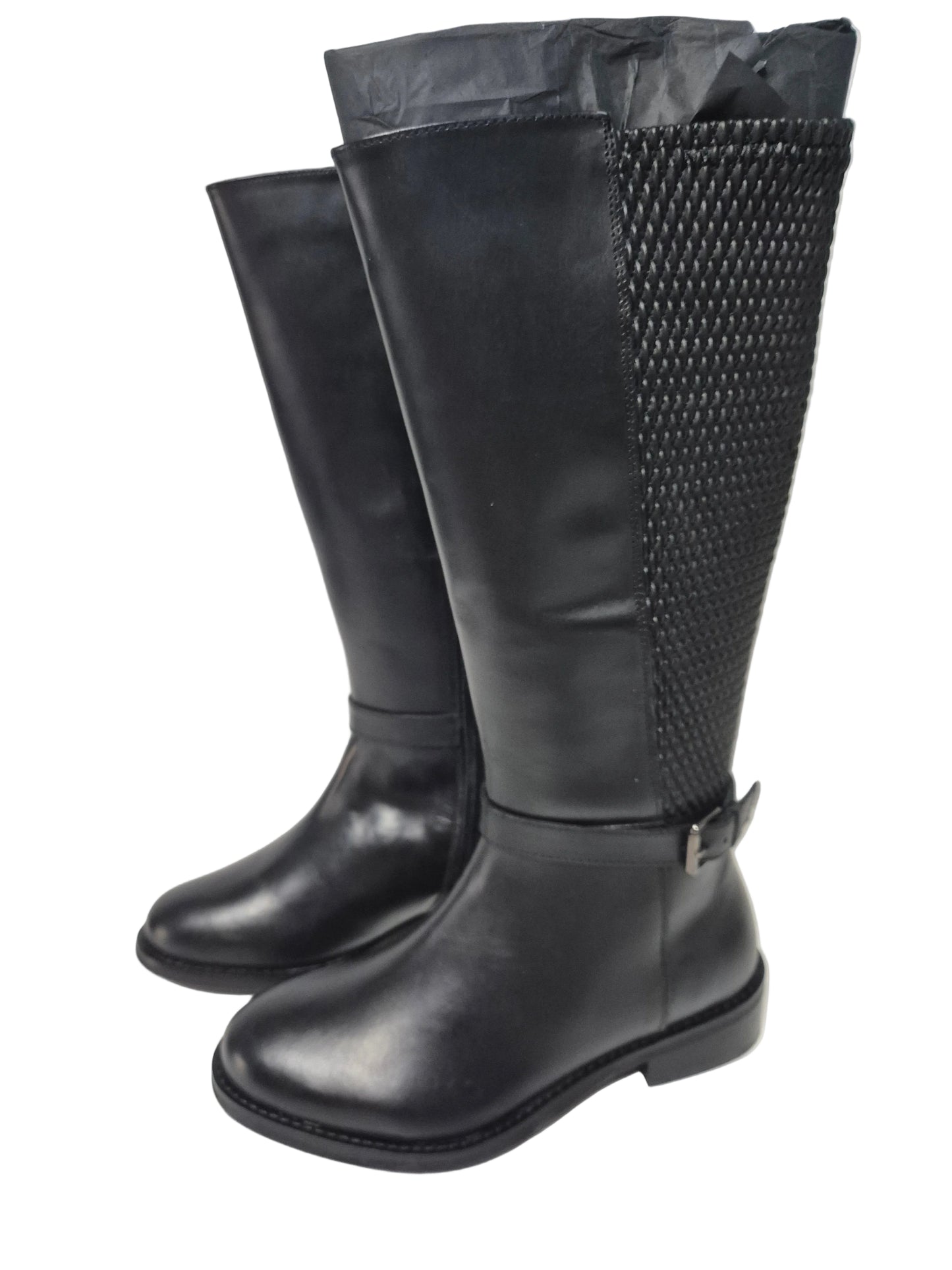 sheego wadenhohe Weitschaftstiefel aus Leder, schwarz, Gr. 39 XL