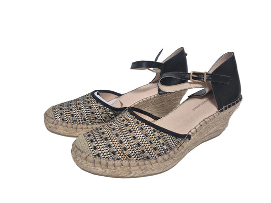 Fred Dela Bretoniere Wedges Keilsandalen Espadrilles, schwarz beige, Gr. 41