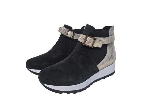 Heine Plateau Stiefelette Stiefel Veloursleder, schwarz, Gr. 38