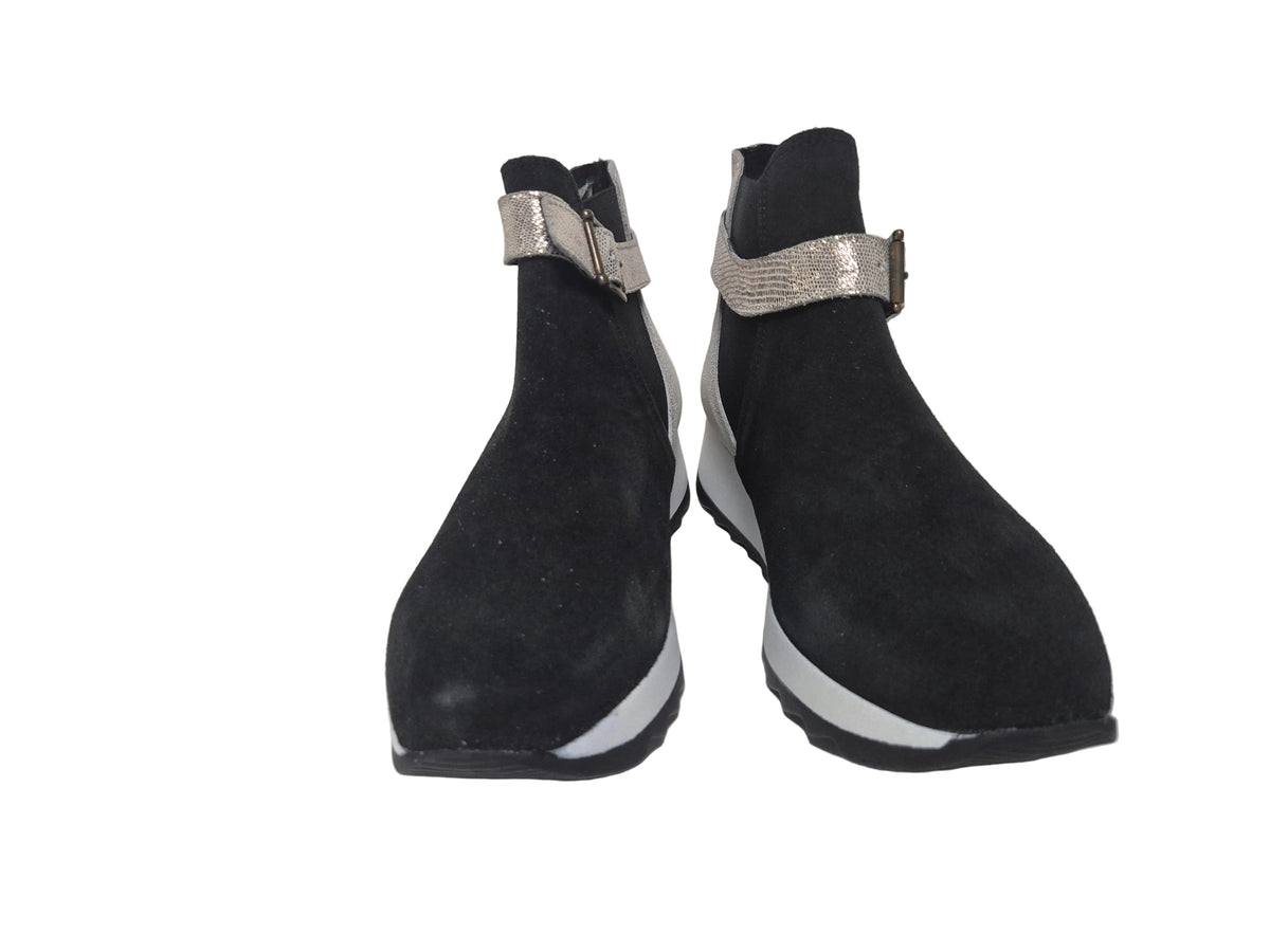 Heine Plateau Stiefelette Stiefel Veloursleder, schwarz, Gr. 38