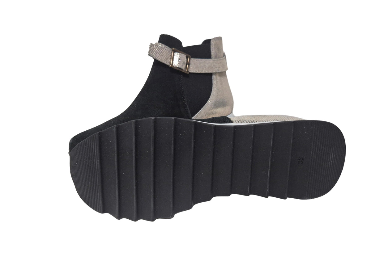 Heine Plateau Stiefelette Stiefel Veloursleder, schwarz, Gr. 38