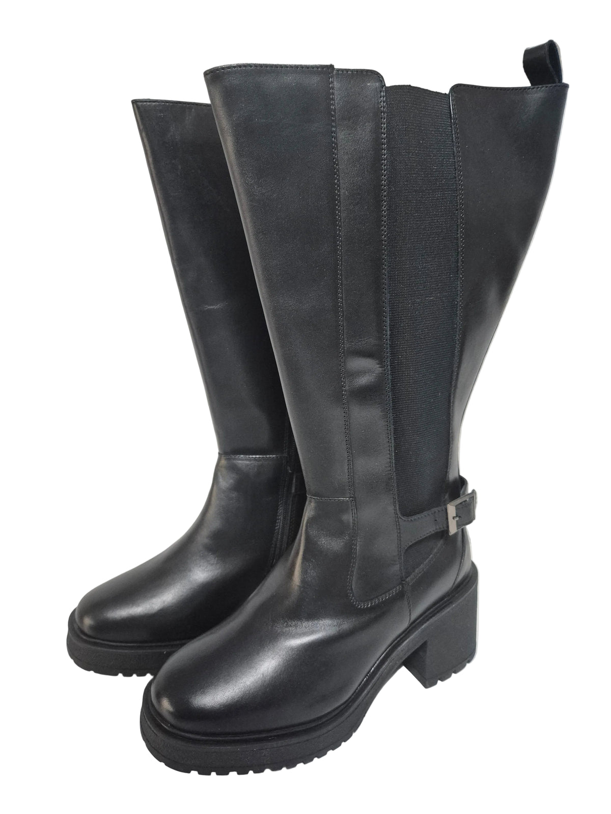 sheego Weitschaftstiefel Zierschnalle Leder, schwarz, Gr. 42 XXL