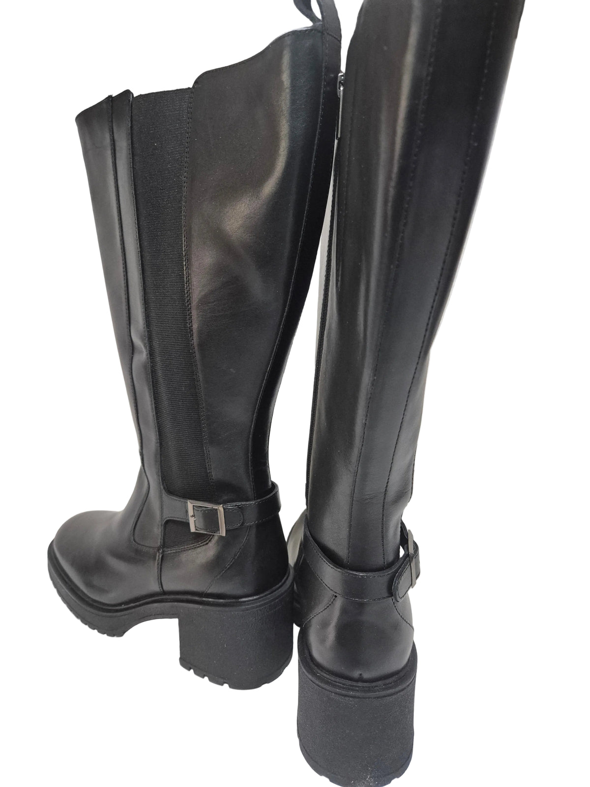 sheego Weitschaftstiefel Zierschnalle Leder, schwarz, Gr. 42 XXL