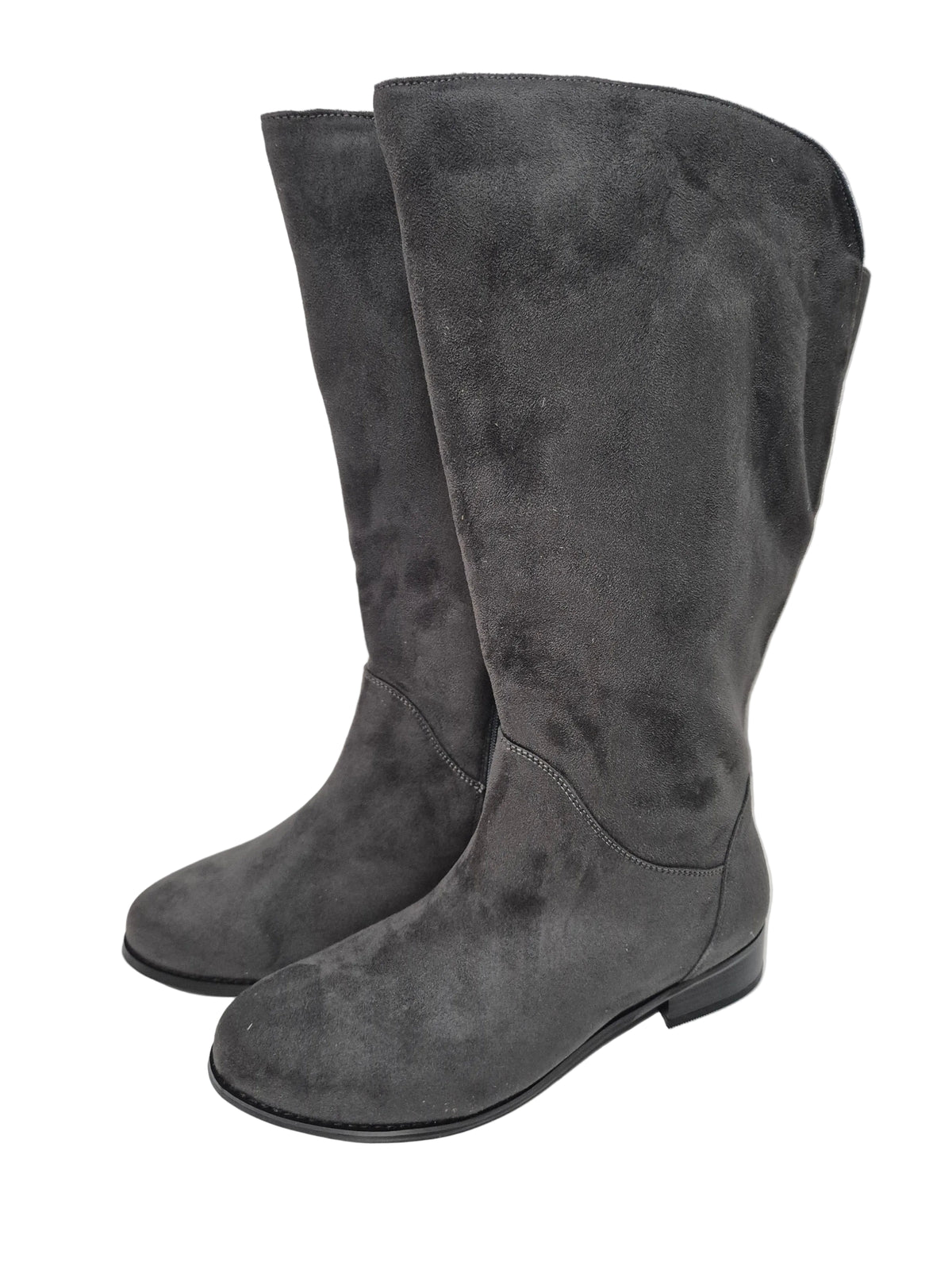 sheego Wadenhohe Weitschaftstiefel Wildleder Optik, grau, Gr. 42 XL