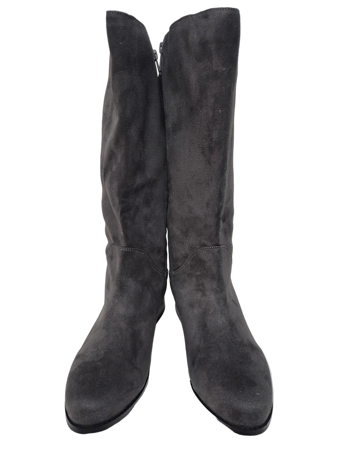 sheego Wadenhohe Weitschaftstiefel Wildleder Optik, grau, Gr. 42 XL