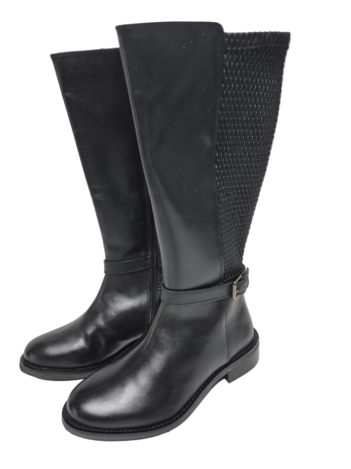 sheego Weitschaftstiefel Zierschnalle Leder, schwarz, Gr. 39 XXL