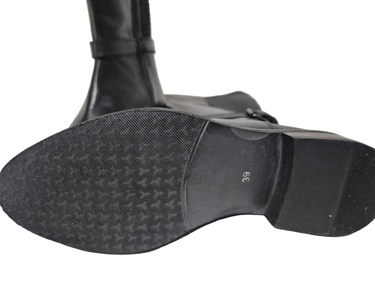 sheego Weitschaftstiefel Zierschnalle Leder, schwarz, Gr. 39 XXL
